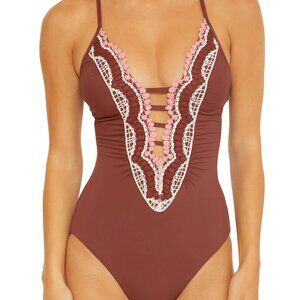 NWT - Becca Woman's Delilah Crochet-Trim Strappy One-Piece Swimsuit Size M